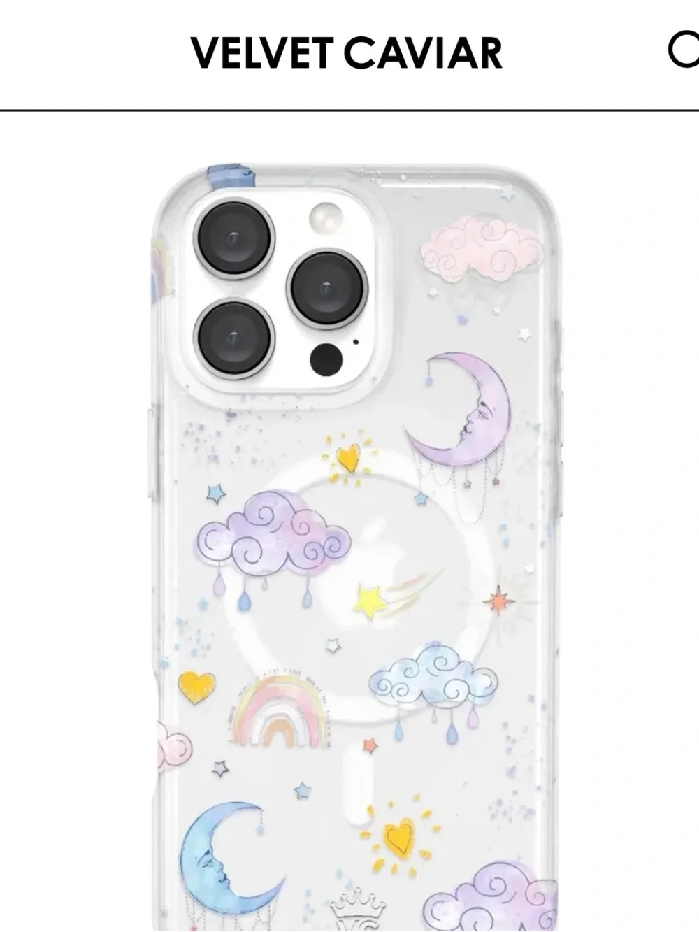 Velvet Caviar Clear Moon & Cloud iPhone Case with Pastel Accents and Ring
